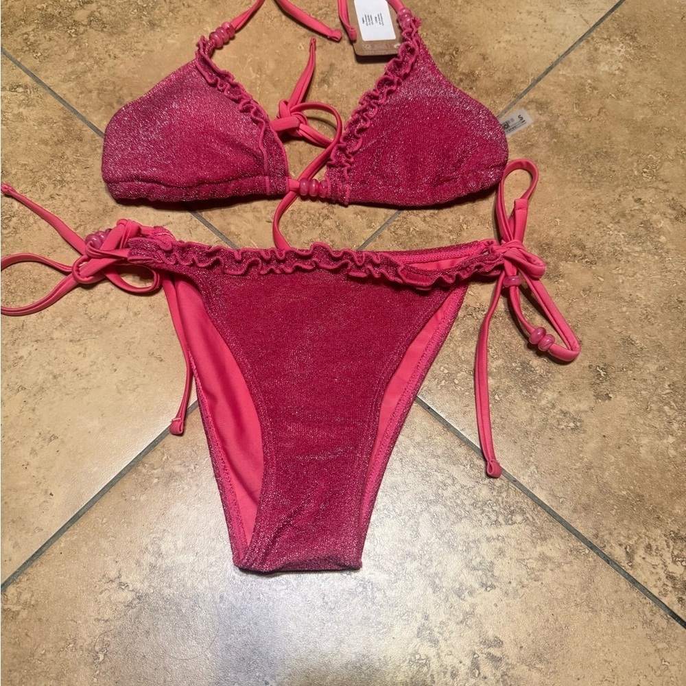 Samiol Small Vibrant Pink Ruffled Bikini Set - Picture 4 of 5